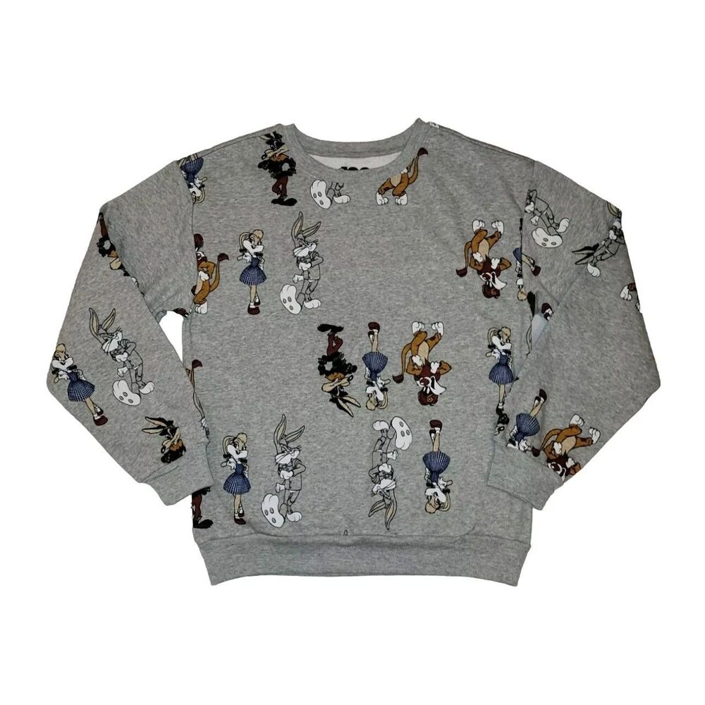 WB Sweatshirt Juniors Small Looney Tunes 100 Year Sweater Gray With Characters